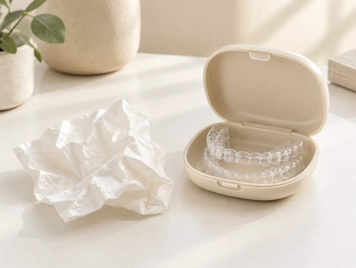 Never wrap your aligners in tissue or a napkin